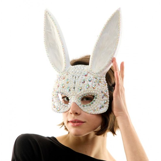 Gray Rhinestone Bunny Mask