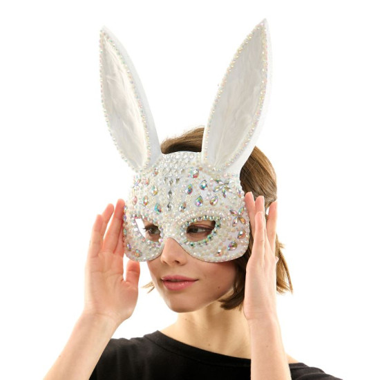 Gray Rhinestone Bunny Mask