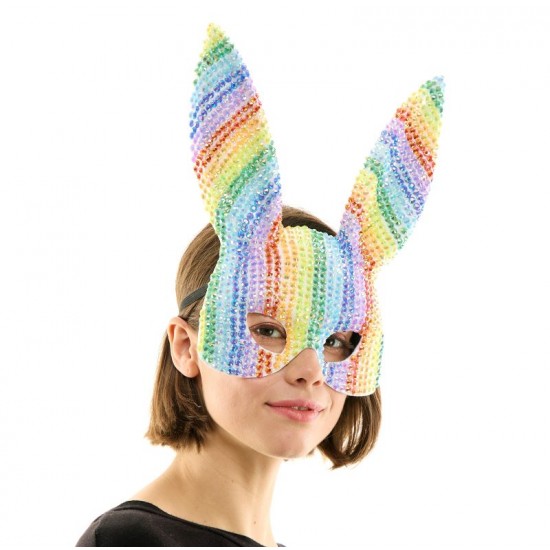 Rainbow Rhinestone Bunny Mask Rainbow Rhinestone Bunny Mask