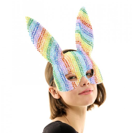 Rainbow Rhinestone Bunny Mask Rainbow Rhinestone Bunny Mask