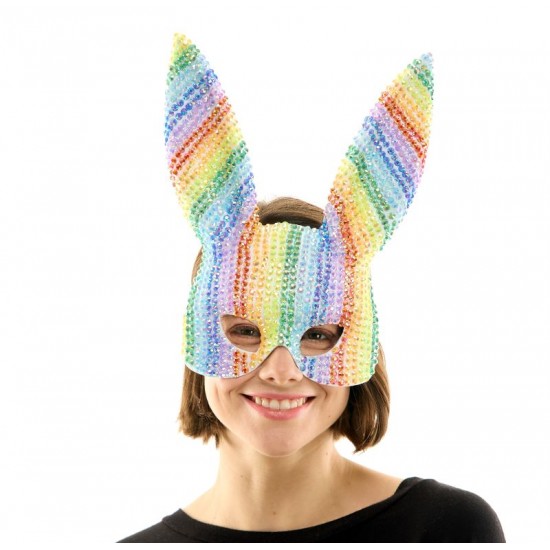 Rainbow Rhinestone Bunny Mask Rainbow Rhinestone Bunny Mask