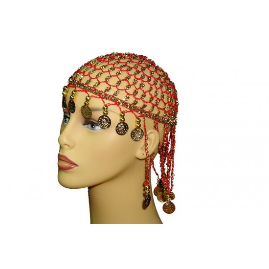 Red Headpiece with Gold Coins