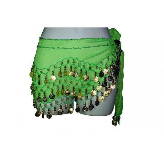 Green Coin Belly Dance Hip Scarf