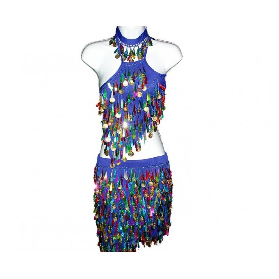 Blue Sequin Belly Dancing Set