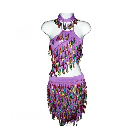 Purple Sequin Belly Dancing Set