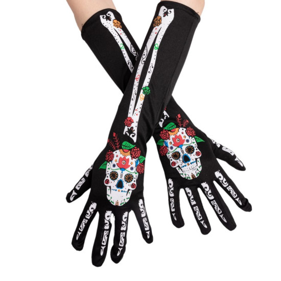 Day of the Dead Long Gloves - OS Day of the Dead Long Gloves - OS