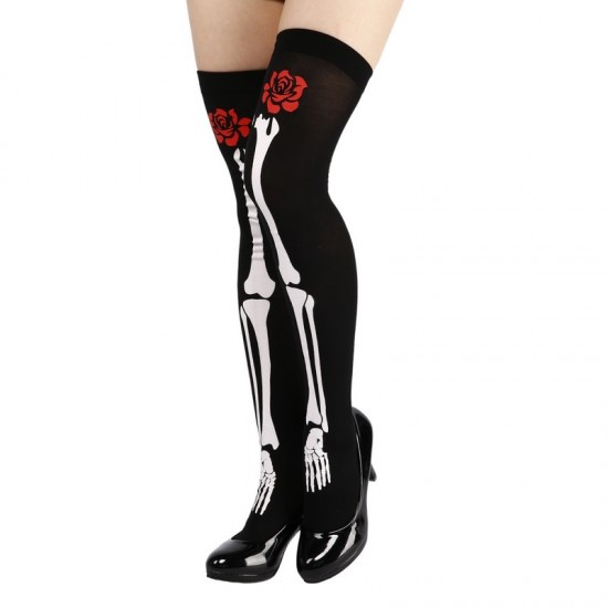 Rose Skeleton Leg Thigh High Stockings - OS