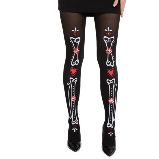 Day of the Dead Heart Bone Tights - OS