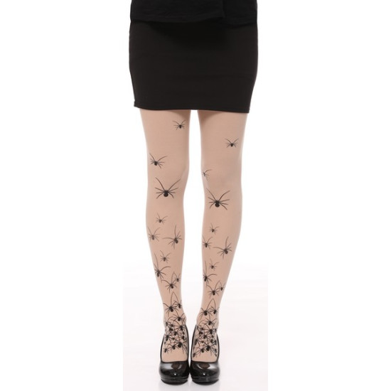 Nude Tights with Black Spiders