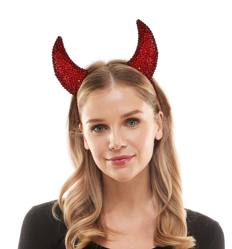 Red Rhinestone Devil Horns Headband | KBW GLOBAL CORP display picture 1