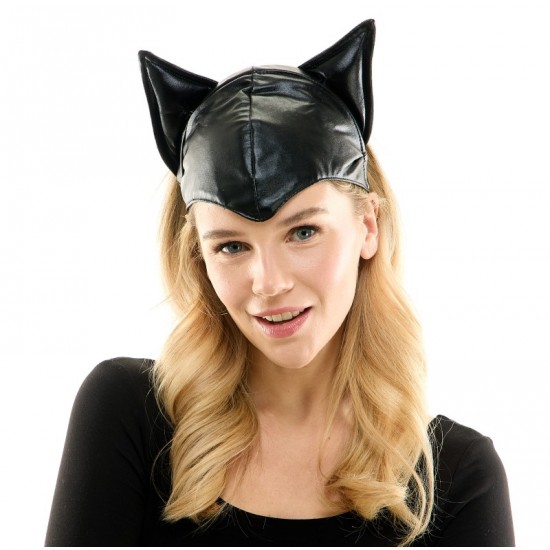 Black Faux Leather Cat Ears Cap Black Faux Leather Cat Ears Cap