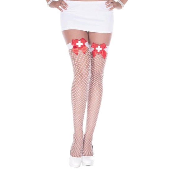 White Nurse Fishnet Thigh Highs - OS White Nurse Fishnet Thigh Highs - OS