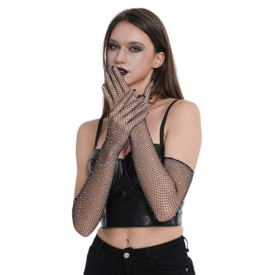Black Rhinestone Fishnet Glove