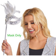 Silver Feather Masquerade Stick Mask