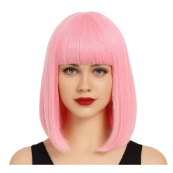 Pink Bob Wig with Blunt Bangs