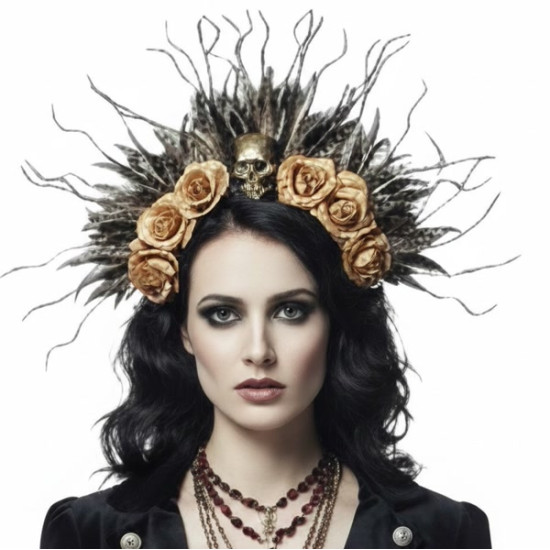 Gothic Floral Skull Headband