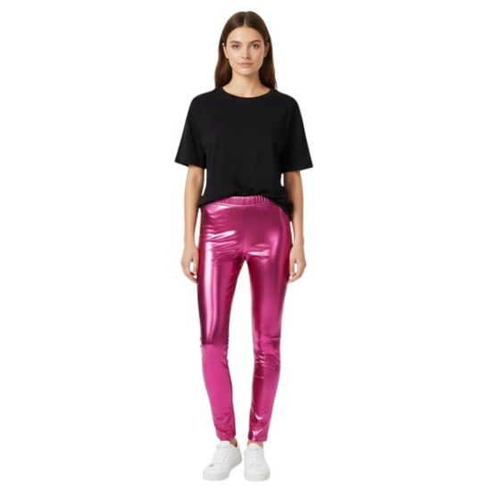 Hot Pink Metallic Leggings - S/M