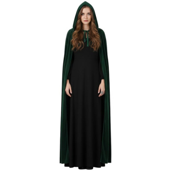 Hooded Green Velvet Cloak