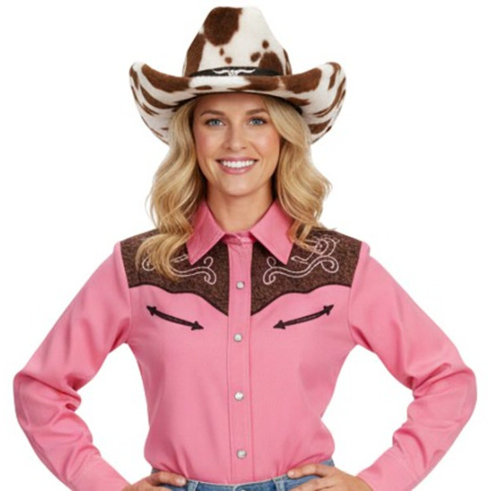 Brown Furry Cow Print Cowboy Hat