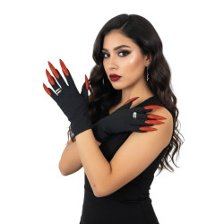 Black Short Gloves with Red Nails