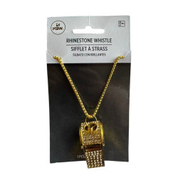Gold Rhinestone Whistle Necklace