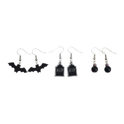Bats & Tombstones Earrings, 3 pairs