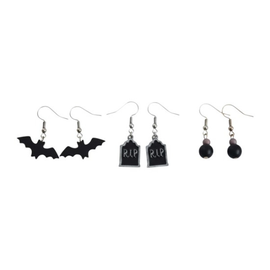 Bats & Tombstones Earrings, 3 pairs