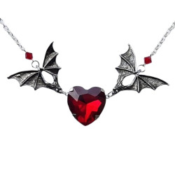 Heart Gem Bats Necklace