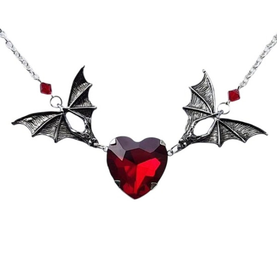 Heart Gem Bats Necklace