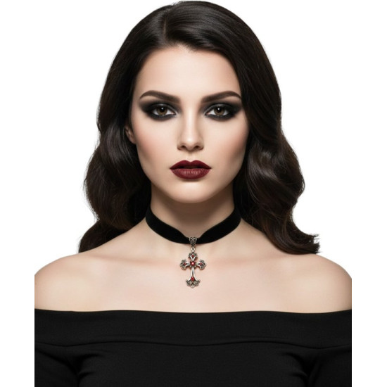 Red Gem Cross Choker