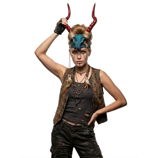 Voodoo Skull Headpiece with Red Horns