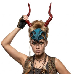 Voodoo Skull Headpiece with Red Horns