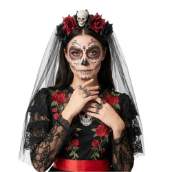 Skull Rose Veil Headband
