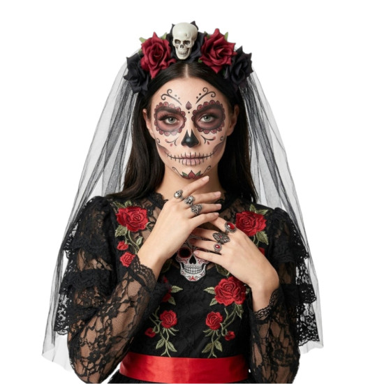 Skull Rose Veil Headband