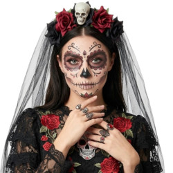 Skull Rose Veil Headband