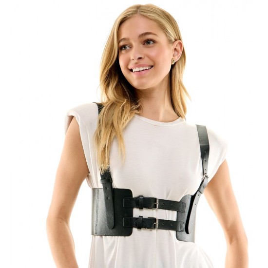 Black Faux Leather Harness Belt - Adjustable