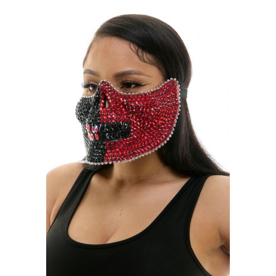 Black and Red Rhinestone Half Mask