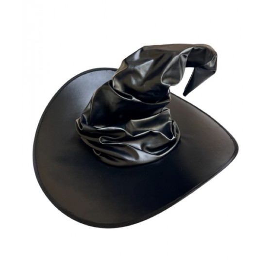 Black Faux Leather Witch Hat
