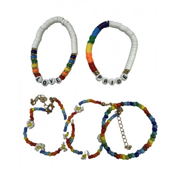 Pride Rainbow Beaded Bracelets - 5 Pack
