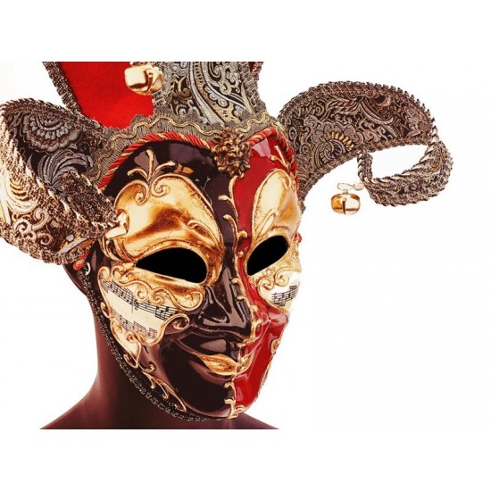 Black and Red Venetian Jester Mask