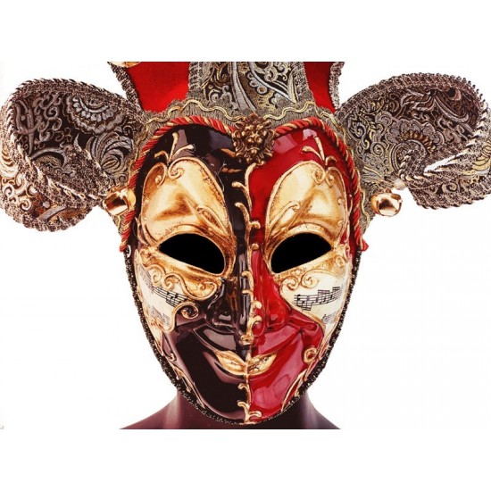 Black and Red Venetian Jester Mask