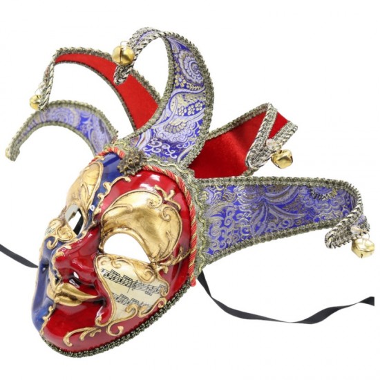 Blue and Red Venetian Jester Mask