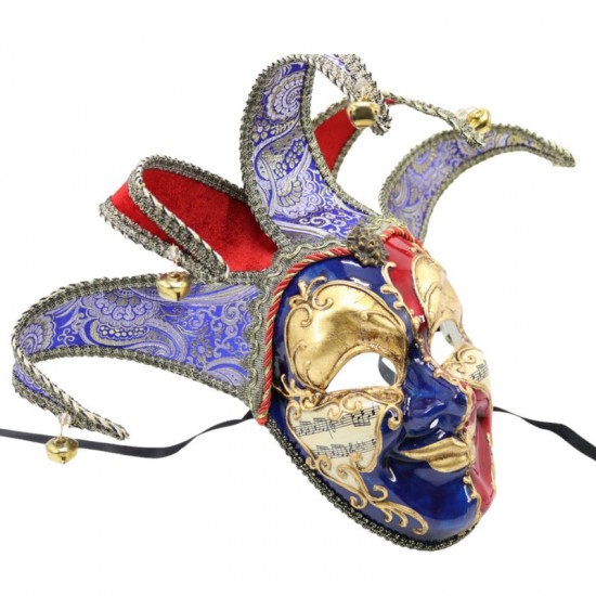 Blue and Red Venetian Jester Mask