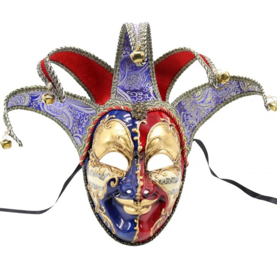 Blue and Red Venetian Jester Mask