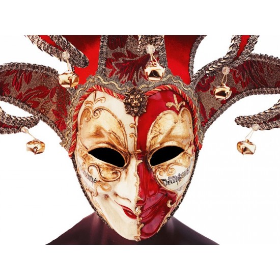 Red and White Venetian Jester Mask