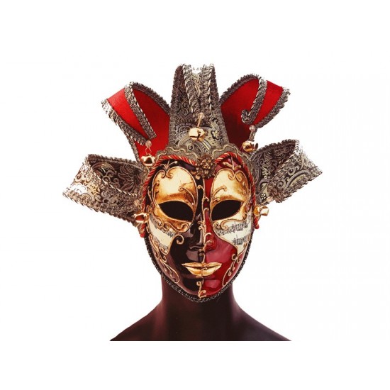 Red and Black Venetian Jester Mask