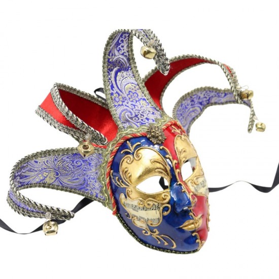 Red and Blue Venetian Jester Mask