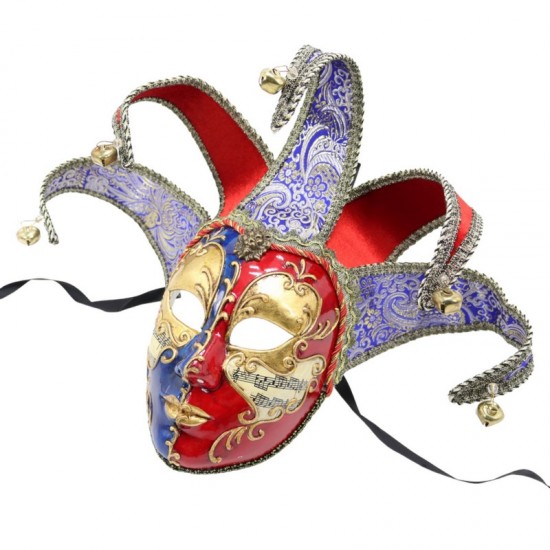 Red and Blue Venetian Jester Mask