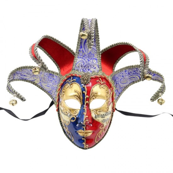 Red and Blue Venetian Jester Mask