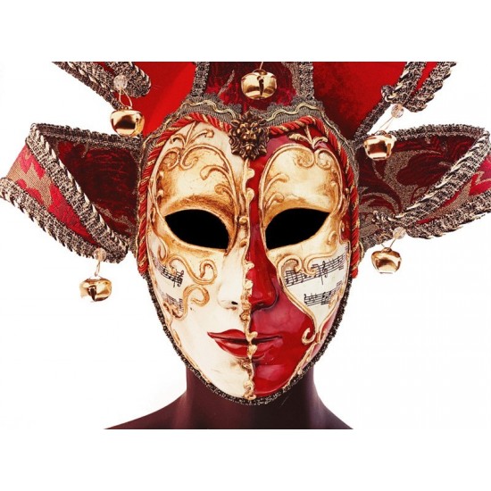 Red and Gold Venetian Jester Mask